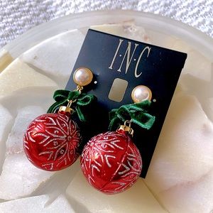 INC Two-Tone Imitation Pearl and Bow Ornament Drop Earrings